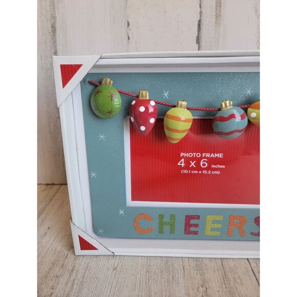 Holiday Xmas 4x6 photo frame cheers string light bulb - Picture 2 of 6